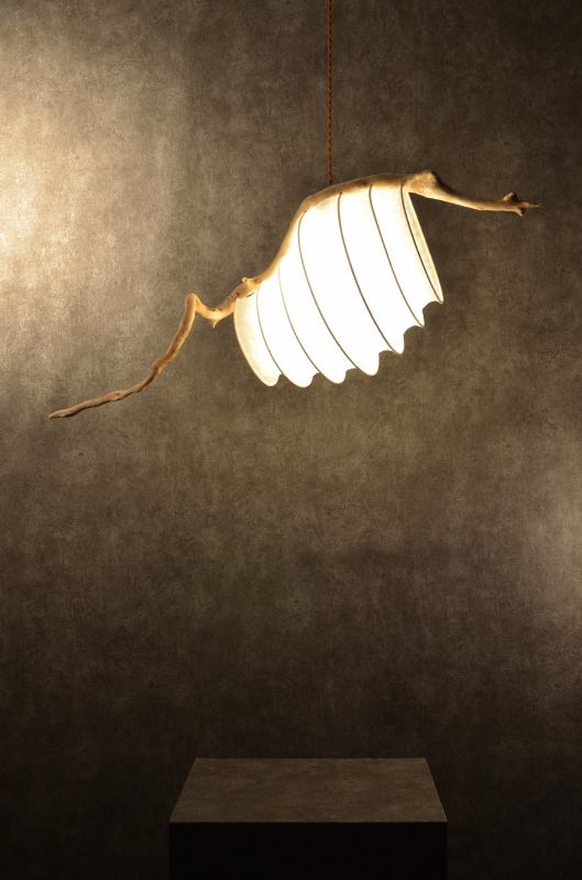 流木と和紙のシーリングランプ