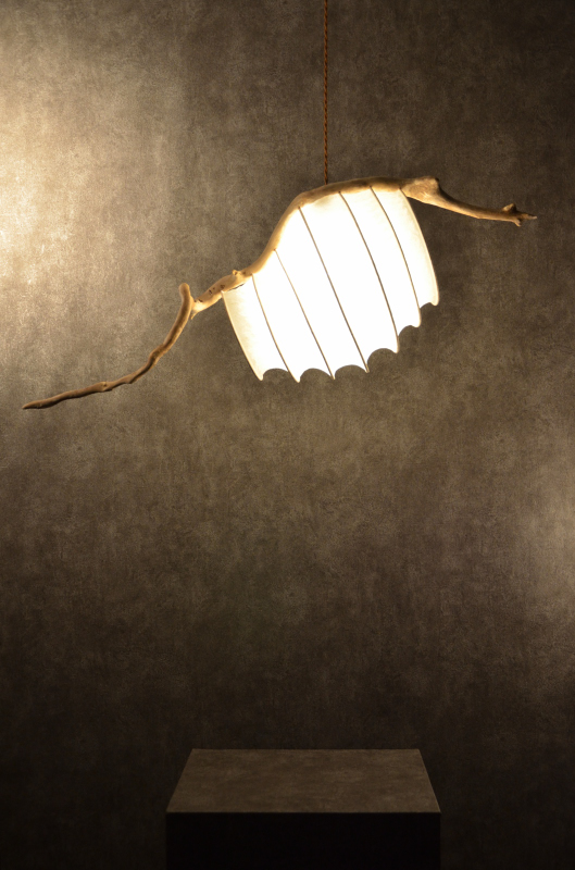 流木と和紙のシーリングランプ