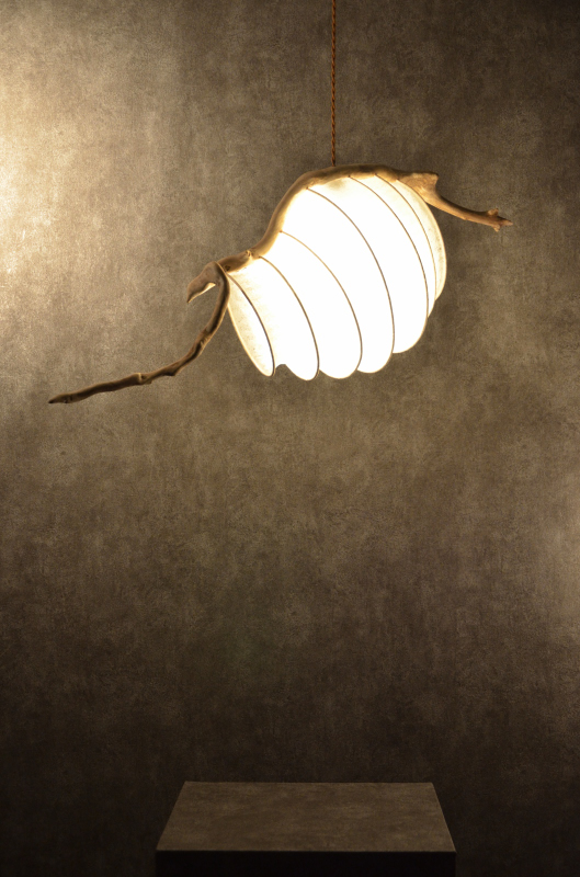 流木と和紙のシーリングランプ