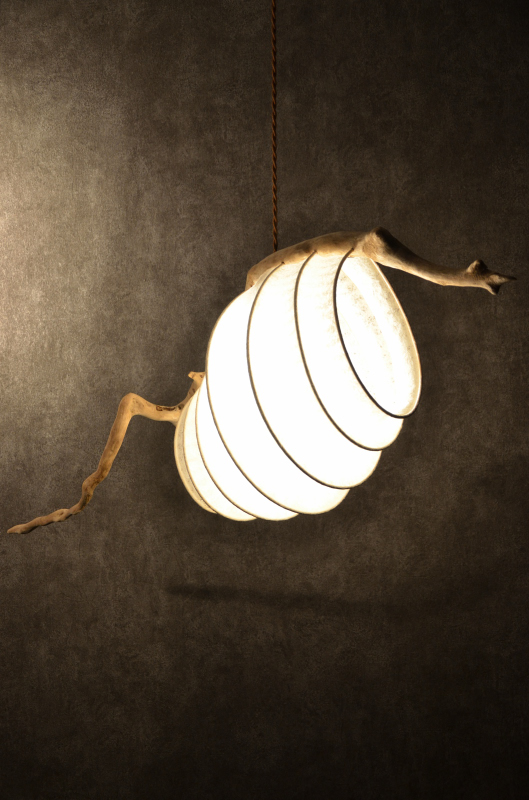 流木と和紙のシーリングランプ